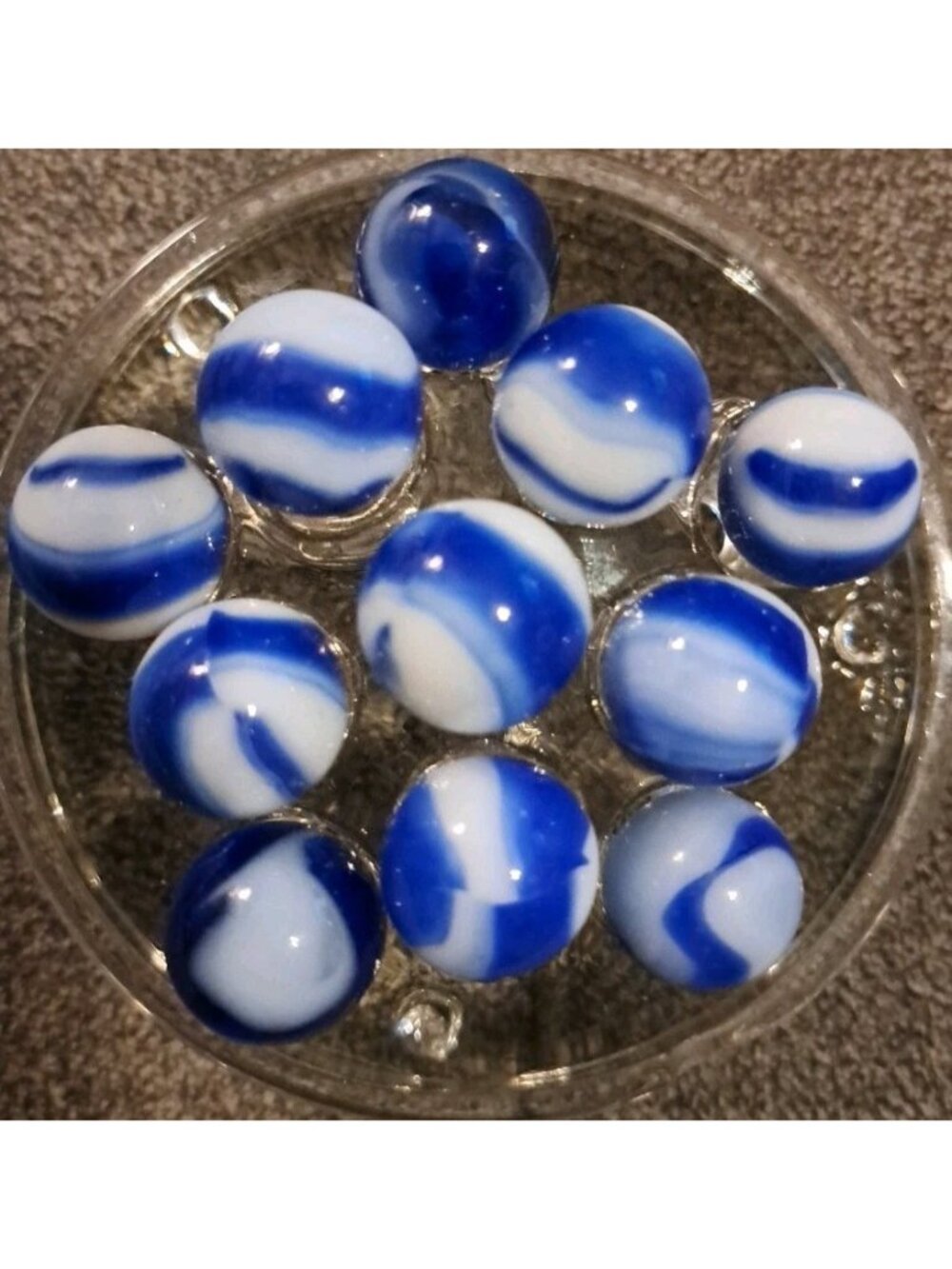 Lot Of 11 Estate Sale Marbles  Plus 1 Shooter Blue & White
